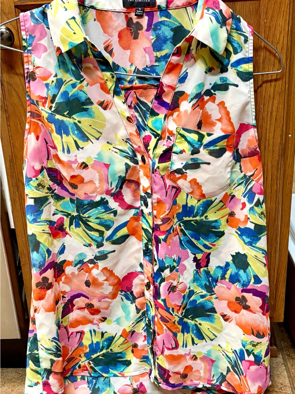 The Limited Vibrant Floral Sleeveless Blouse- Pink, Orange, Green, Blue-Small